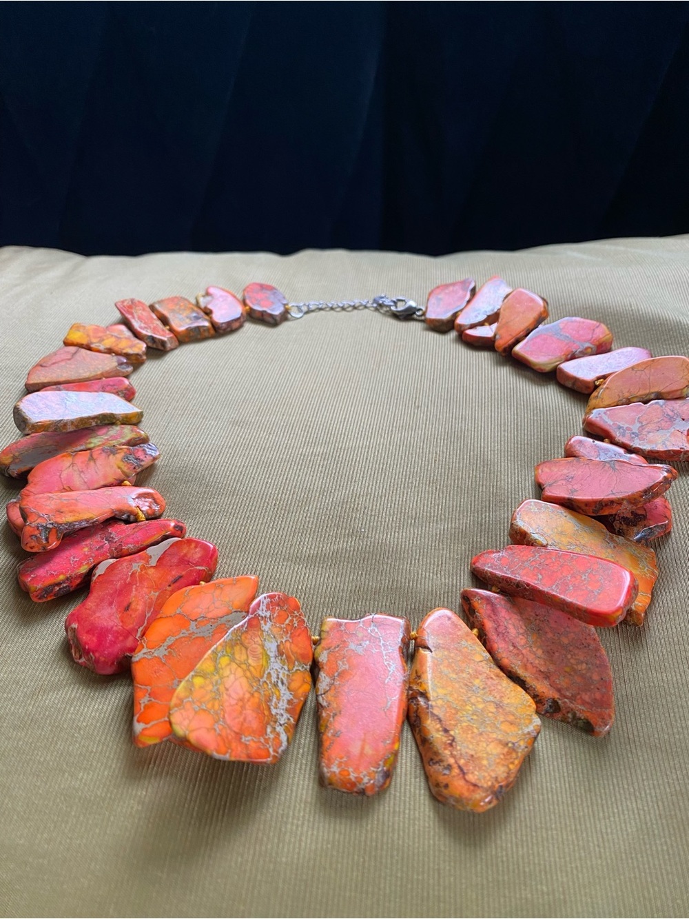 Lucas Lameth 925 Silver Orange Jasper Slab Statement Necklace *boho *southwest